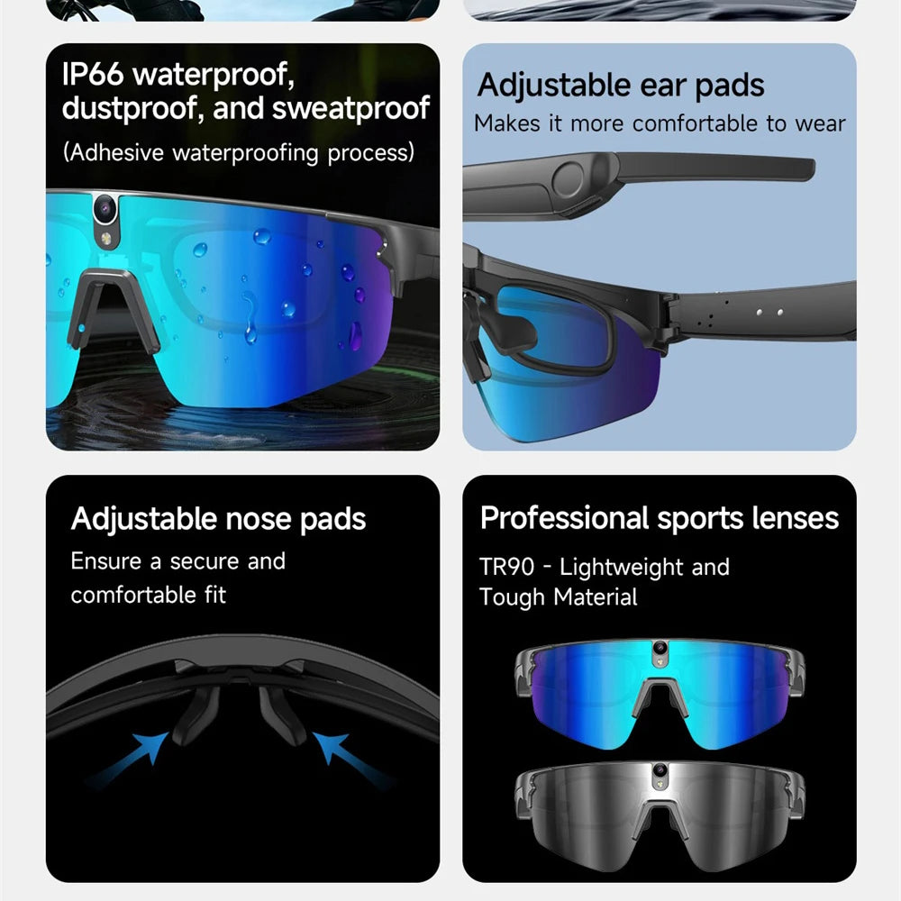 Cycling AI Smart Glasses 4K HD 800W Camera Bluetooth Call Translation Anti-shake Sunglasses Men Women Anit UV Waterproof Music