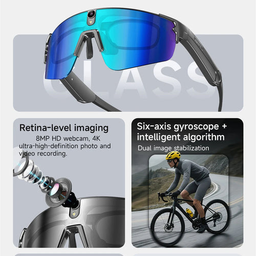 Cycling AI Smart Glasses 4K HD 800W Camera Bluetooth Call Translation Anti-shake Sunglasses Men Women Anit UV Waterproof Music